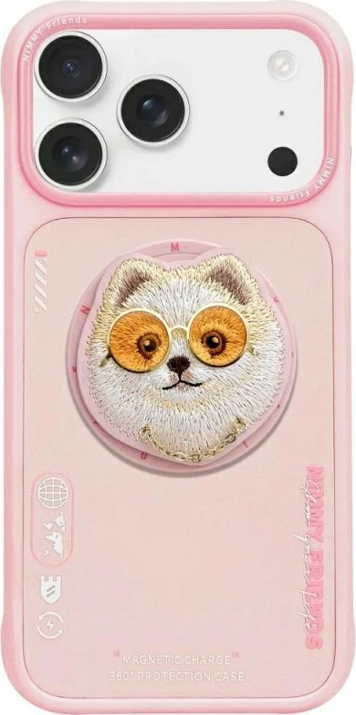 Kapak MagSafe Nimmy Glasses Cool Dog për iPhone 17, rozë