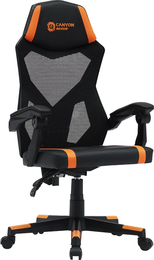 Karrige gaming CANYON Flow MCH01, mesh, pjerrësi 90-135°, deri 120 kg, Zi/Portokalli