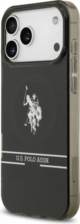 Kapak telefoni US Polo DH and Bottom Stripe Logo MagSafe për iPhone 17 Pro Max, i zi
