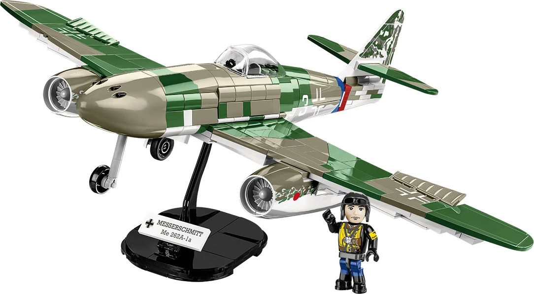 Set ndërtimi Cobi Klocki Messerschmitt Me262 A-1a, 390 pjesë, me figurë piloti, Jeshile/Gri