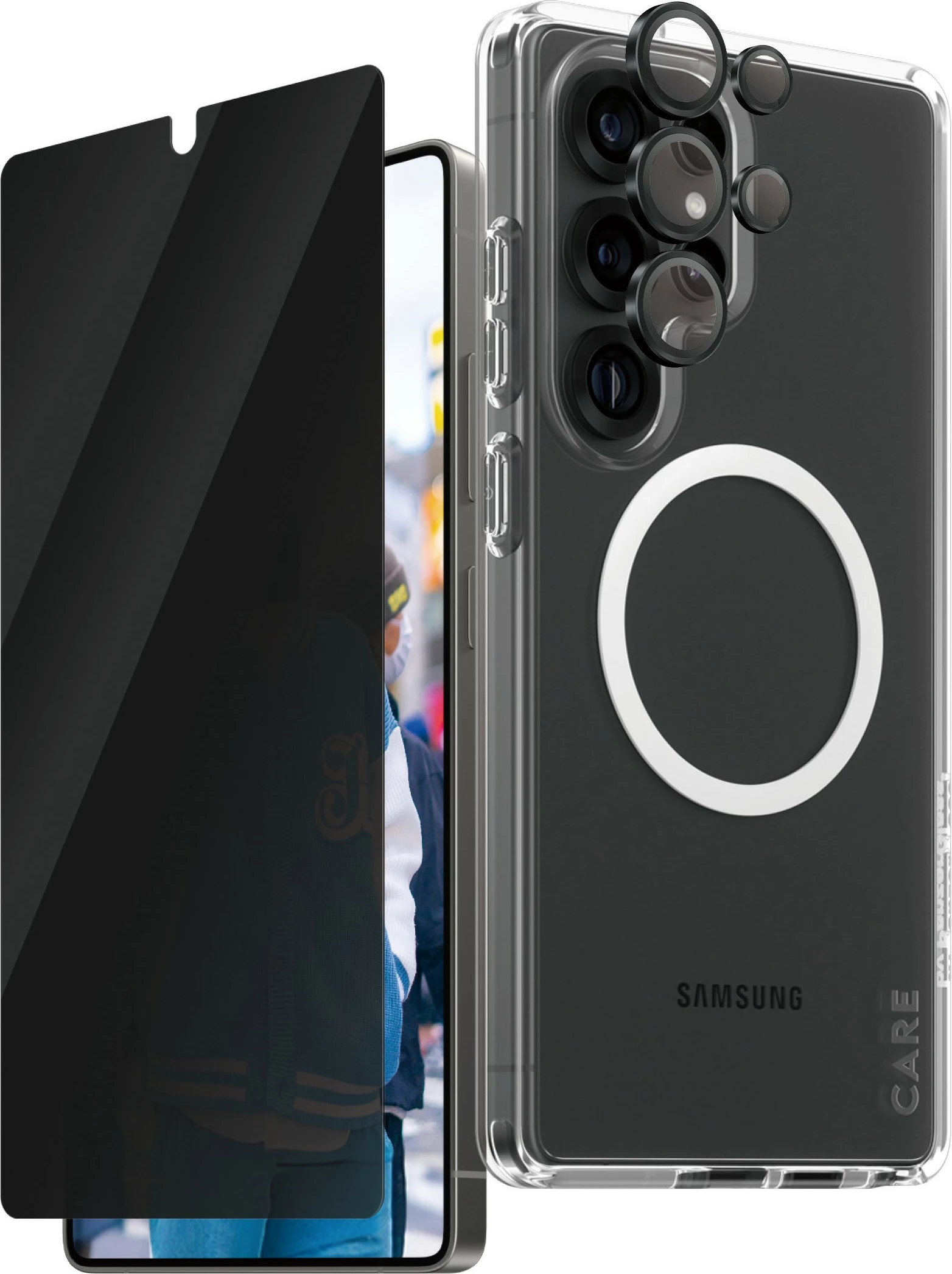 Mbështjellës PanzerGlass CARE Flagship 3-in-1 për Samsung Galaxy S25 Ultra, transparent