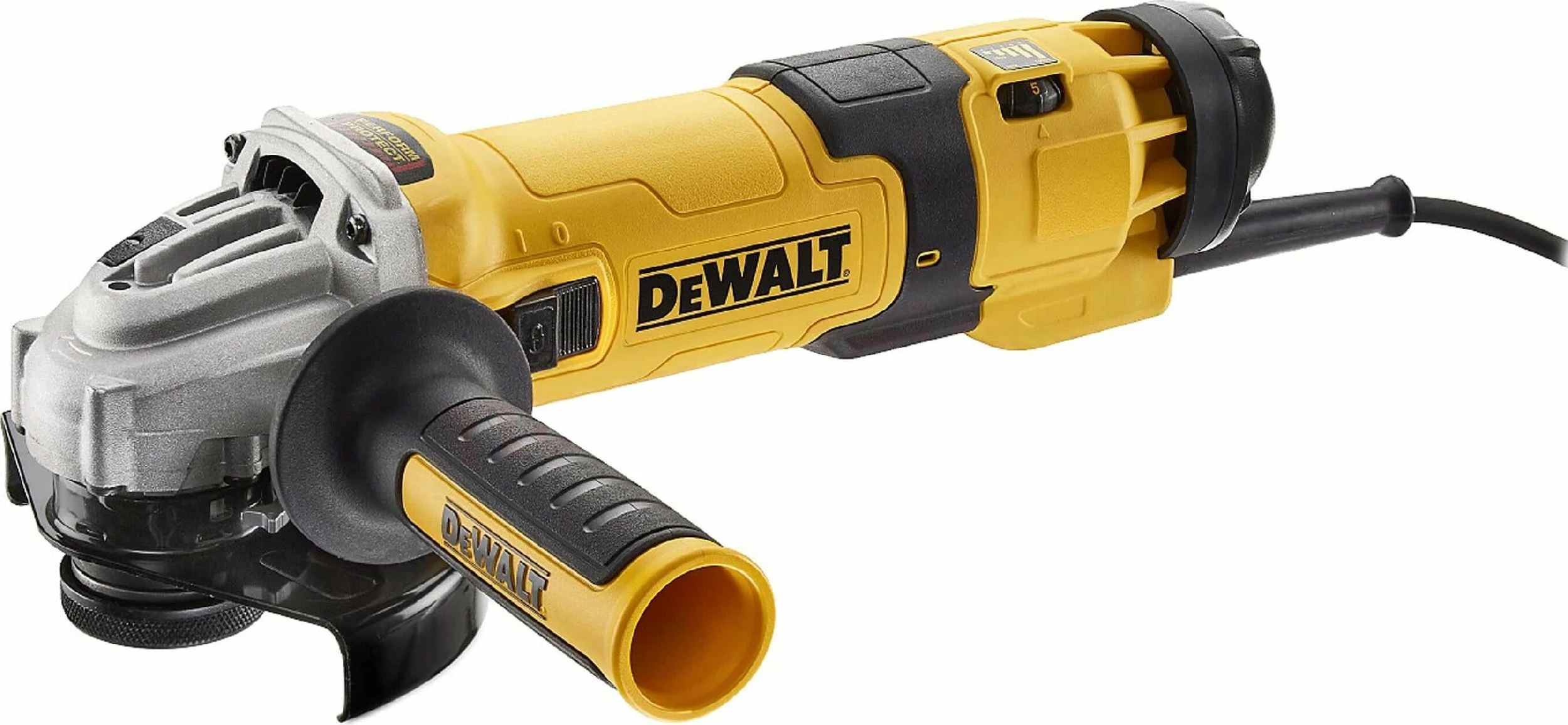 Mulli këndor Dewalt DWE4257 1500W 125 mm me kontroll shpejtësie, i verdhë/zi