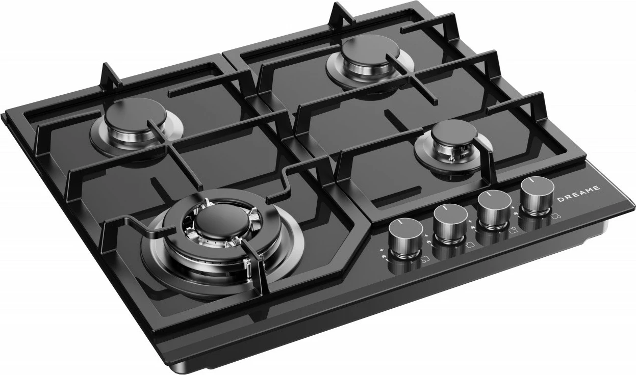 Pianurë gazi-xhami, Dreame CZ40 PRO, 4 zona, 8.6 kW total, 58.4 x 51 cm, komandë me butona rrotullues, grila gize, e zezë