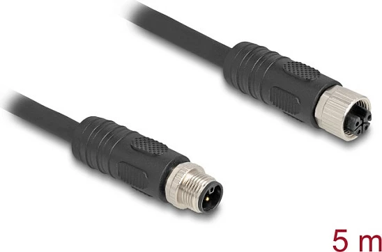 Kabllo sensori DeLOCK 80522, M12 mashkull/femër, 5 m, AWG16, rezistente ndaj vajit, e zezë
