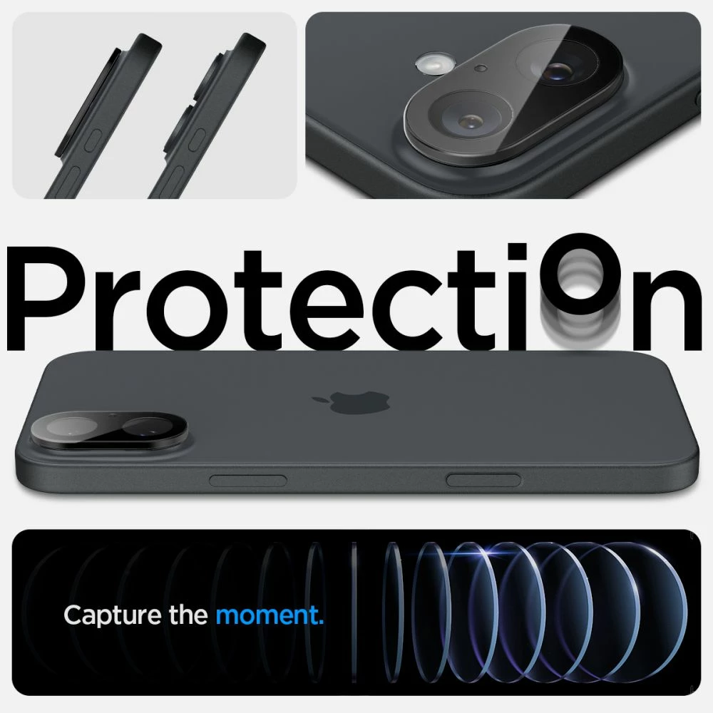 Mbrojtës lente kamere Spigen Optik Glas.Tr për iPhone 16/16 Plus, 2 copë, zi