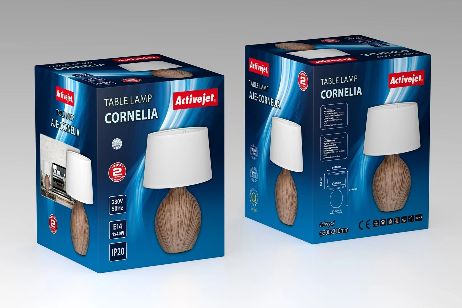 Llambë tavoline Activejet AJE-CORNELIA, E14, Dru, E zezë