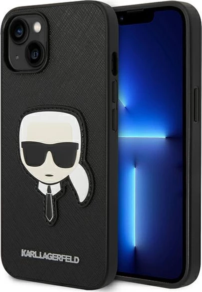 Mbështjellës Karl Lagerfeld KLHCP14MSAPKHK për iPhone 14 Plus 6.7", hardcase, Saffiano Karl's Head Patch, i zi