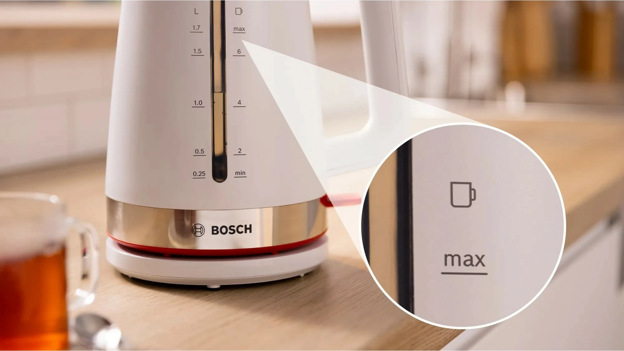 Çajnik Bosch TWK4M221, 1.7 L, 2400 W, Bardhë