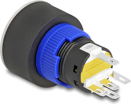 Switch me buton DeLOCK 22050, 22 mm, 230 V 3 A, IP60, zi/blu/argjend/verdhe
