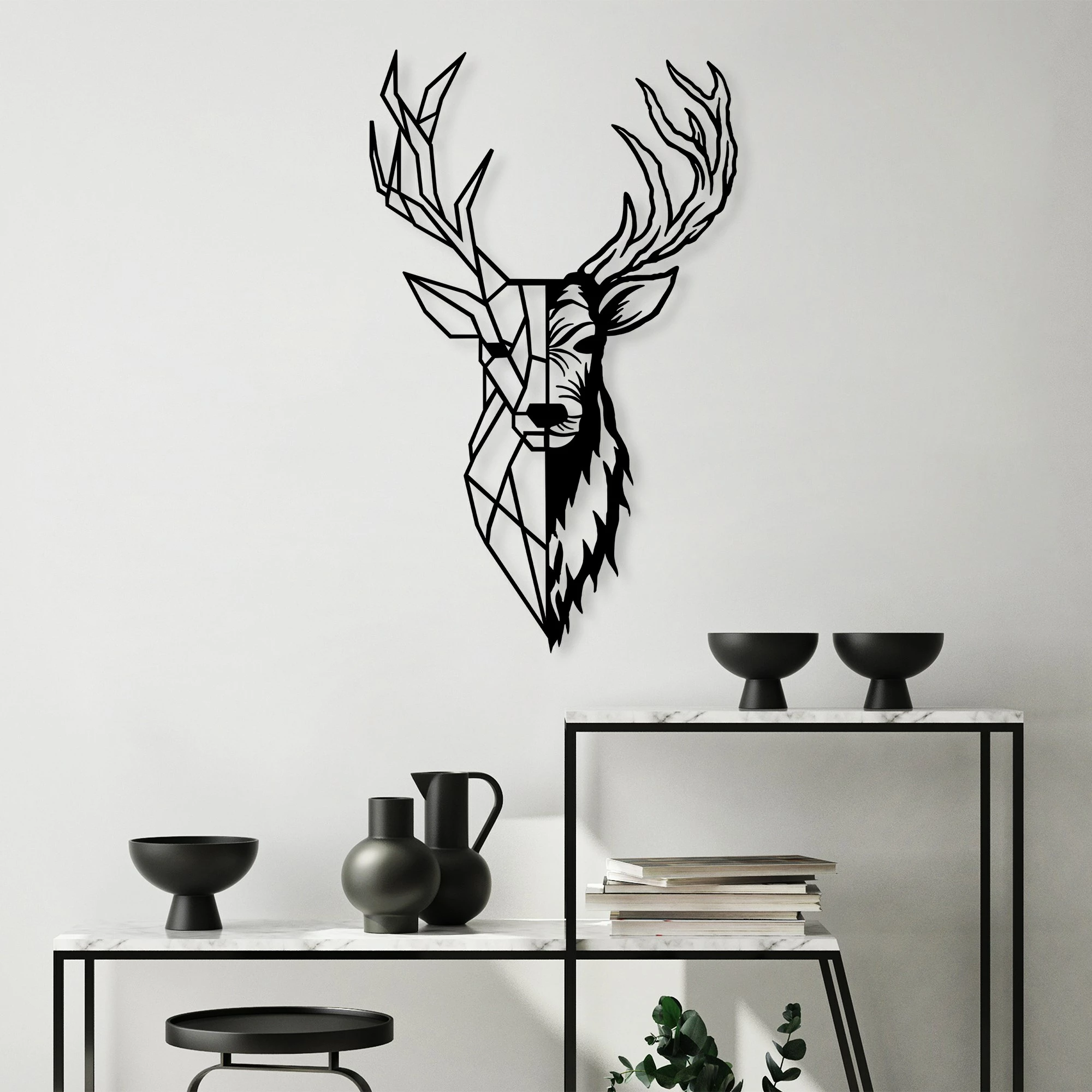 Aksesor dekorativ metalik për mur, Wallity, Red Deer 2, ngjyrë e zezë, 42x70cm
