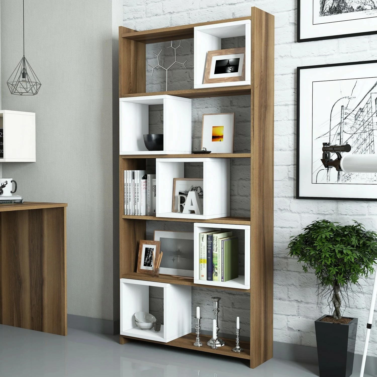 Raft librash Hanah Home, Box, ngjyrë arrë dhe e bardhë
