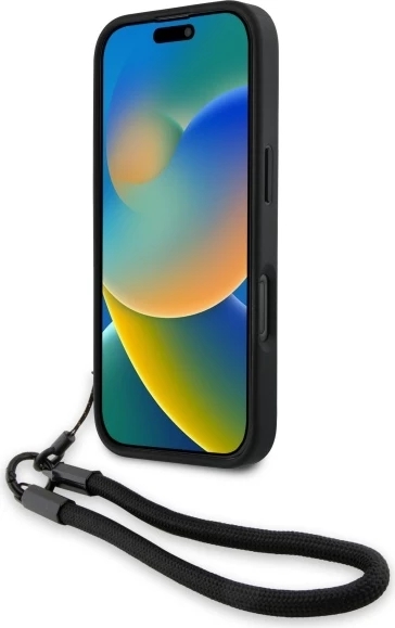 Mbështjellës BMW Signature Leather Wordmark Cord për iPhone 16 Pro Max, Lëkurë, Zi