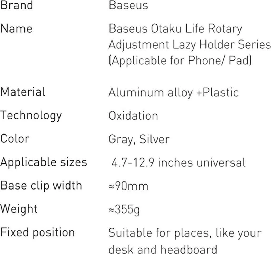 Mbajtëse universale për tablet/telefon Baseus Otaku LUZQ000013, 360° rrotullim & 180° rregullim, gri