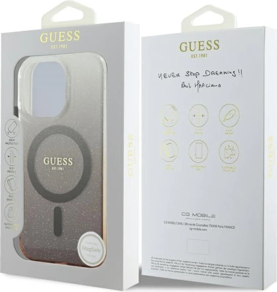 Mbështjellës Guess IML Glitter Gradient MagSafe për iPhone 16 Pro, Kafe