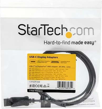 Kabllo StarTech CDP2DP146B USB-C në DisplayPort 1.4, 1.8m, 8K 60Hz, e zezë