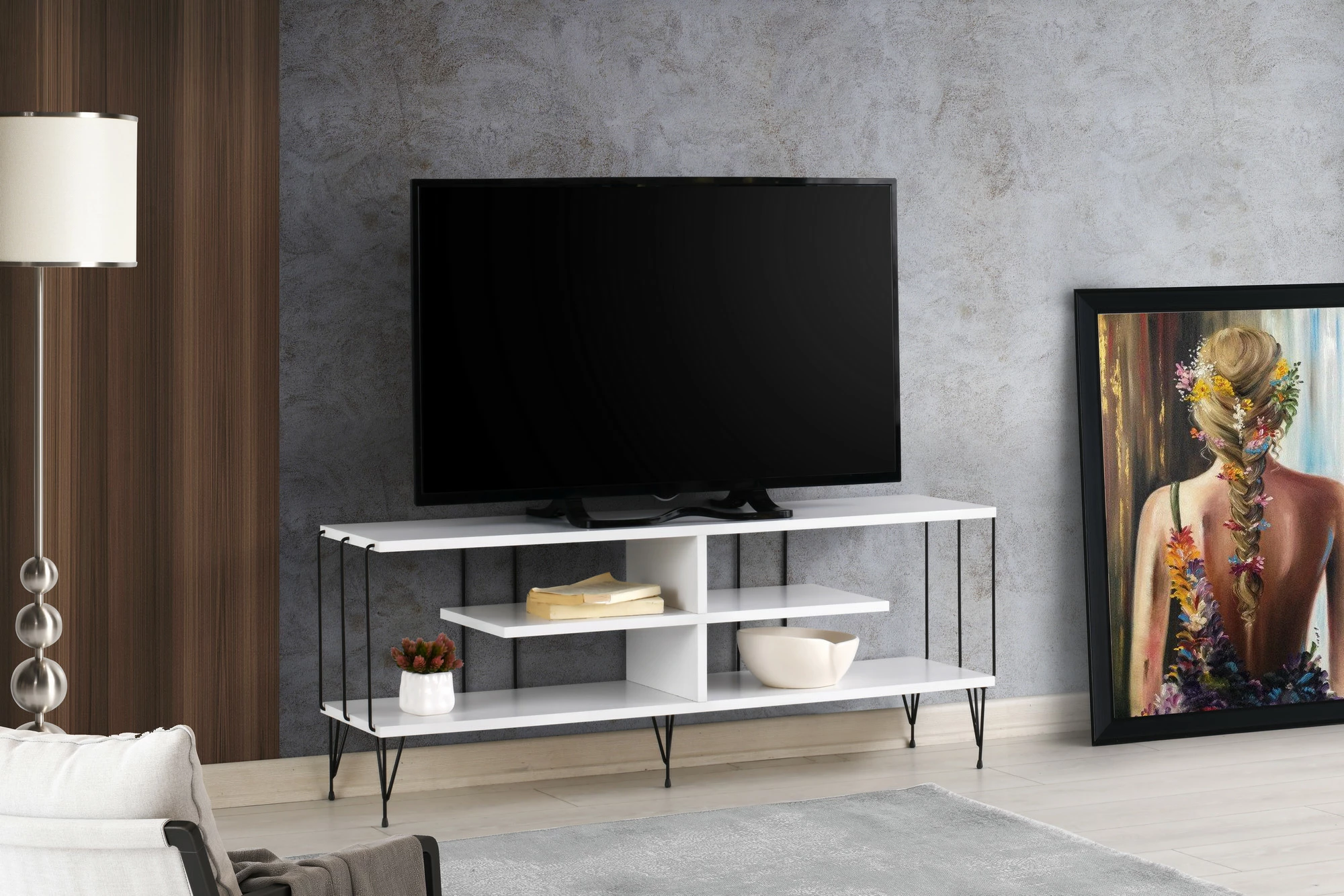 Komodë për TV Hanah Home, Eze, e bardhë