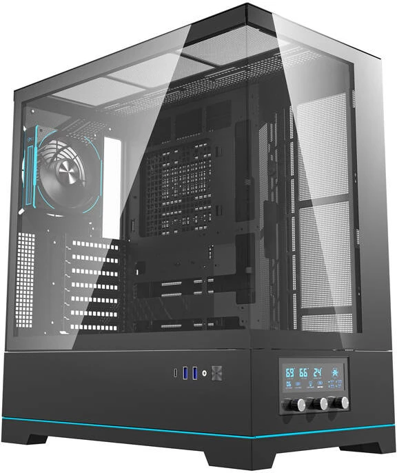 Kasë Darkflash DY451 PRO, Midi Tower, ARGB, panel xhami, e zezë, me 1 ventilator