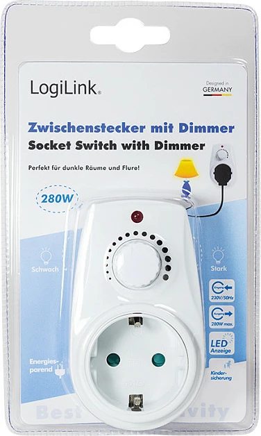 Dimmer LogiLink PA0151, adapter prizë me rrotë, Europlug, 40-280 W, i bardhë