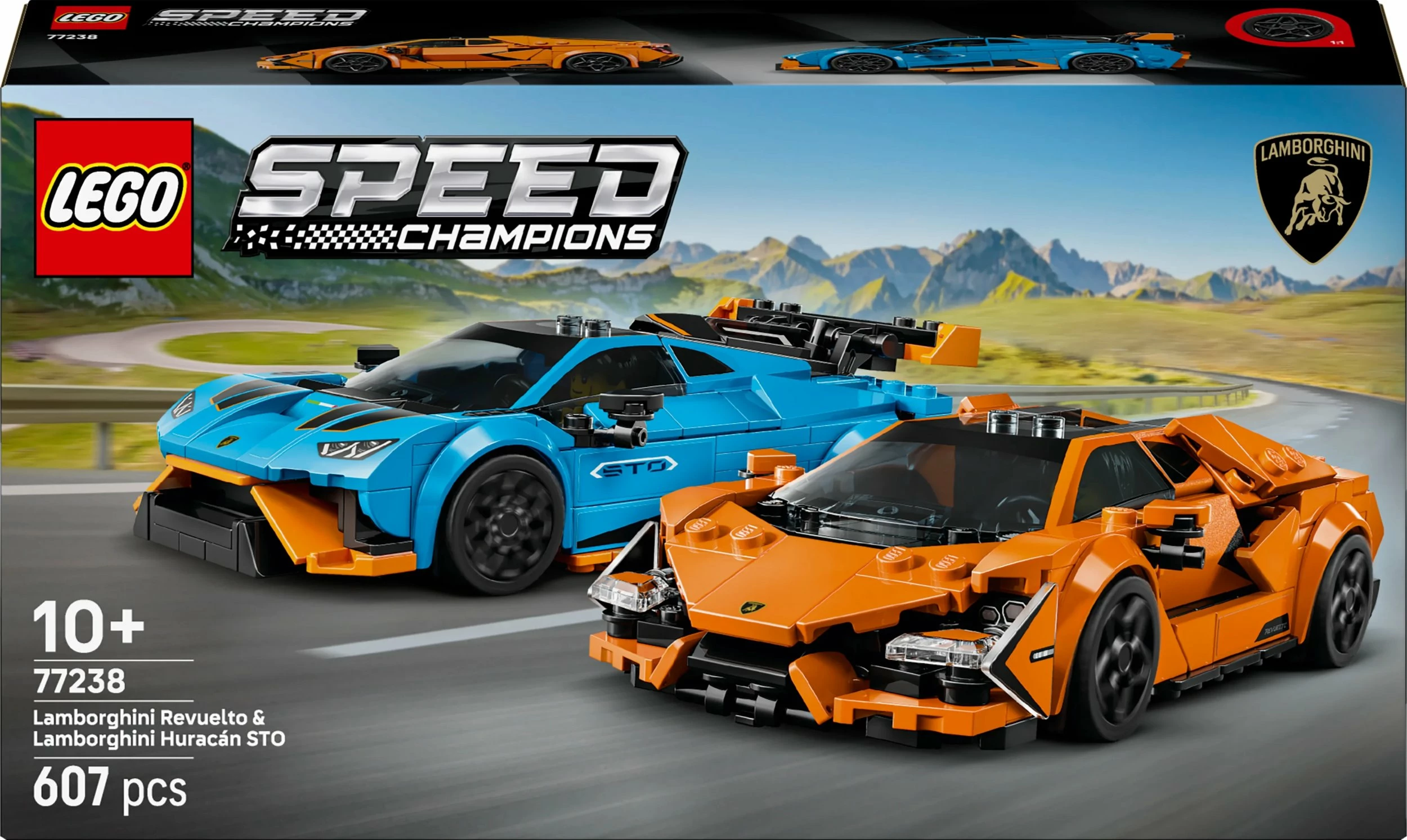 Set LEGO Speed Champions Lamborghini Revuelto & Huracán STO 77238, 607 copë, 10+, set me 2 makina dhe 2 minifigura