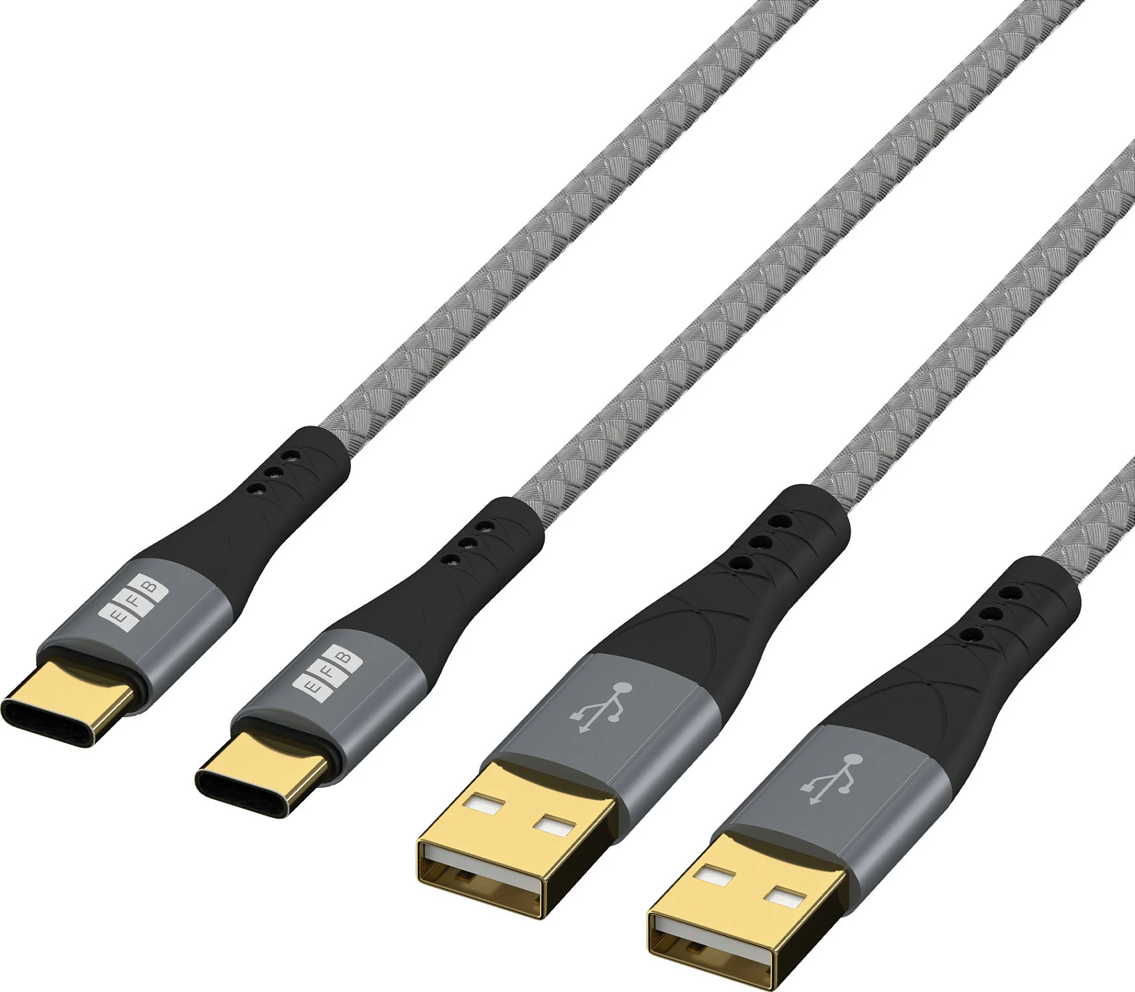 Kabllo USB-A në USB-C EFB Elektronik USB-AC-00009, 2x3m, USB 2.0, PD 60W, zi/gri