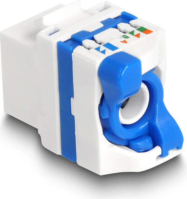 Modul Keystone DeLOCK RJ45 në LSA Cat6a, toolfree, UTP, blu/bardhë
