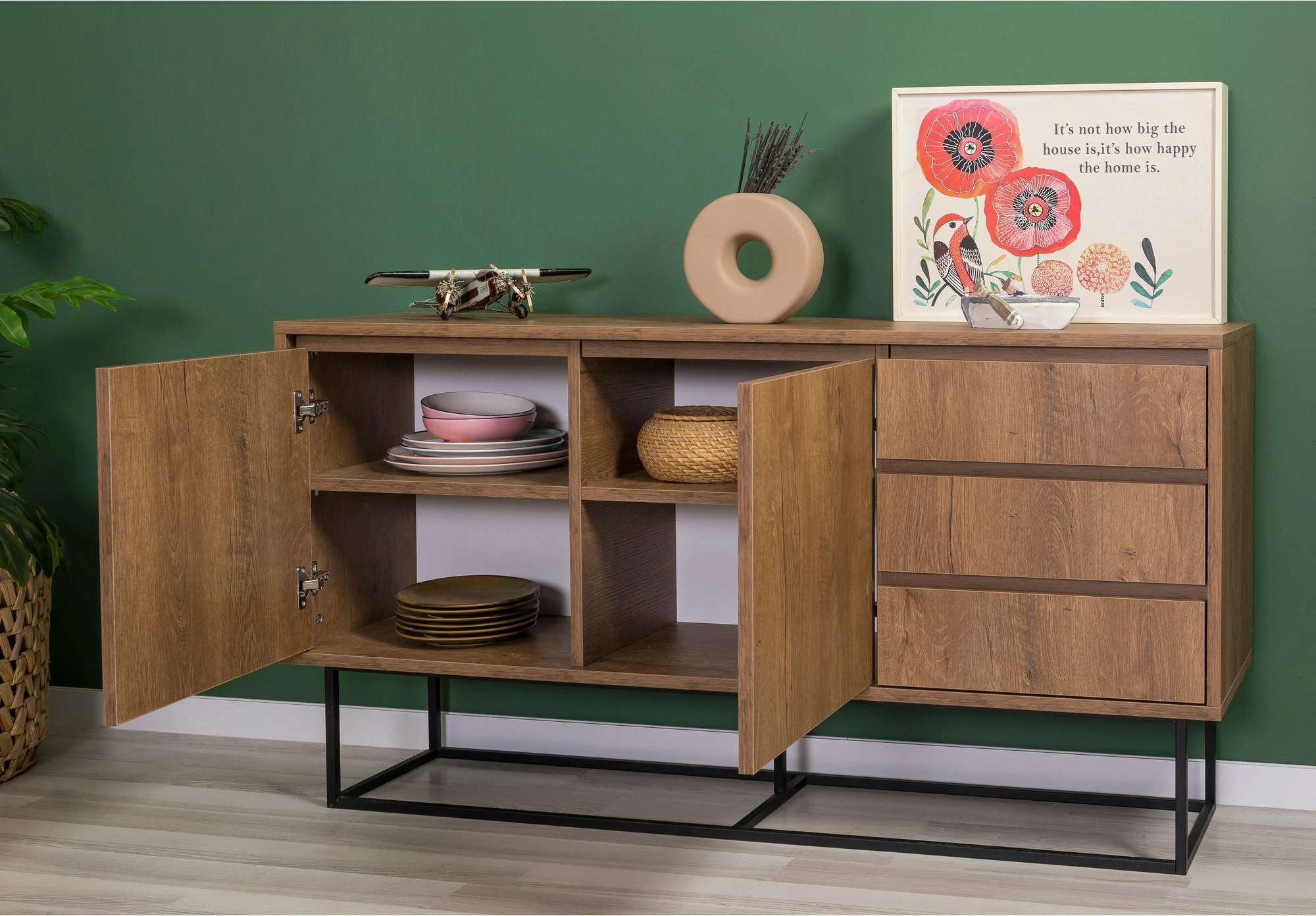 Set mobiljesh për dhomë dite, ngjyrë arre dhe e zezë, Skye Decor, Laxus Takım 17