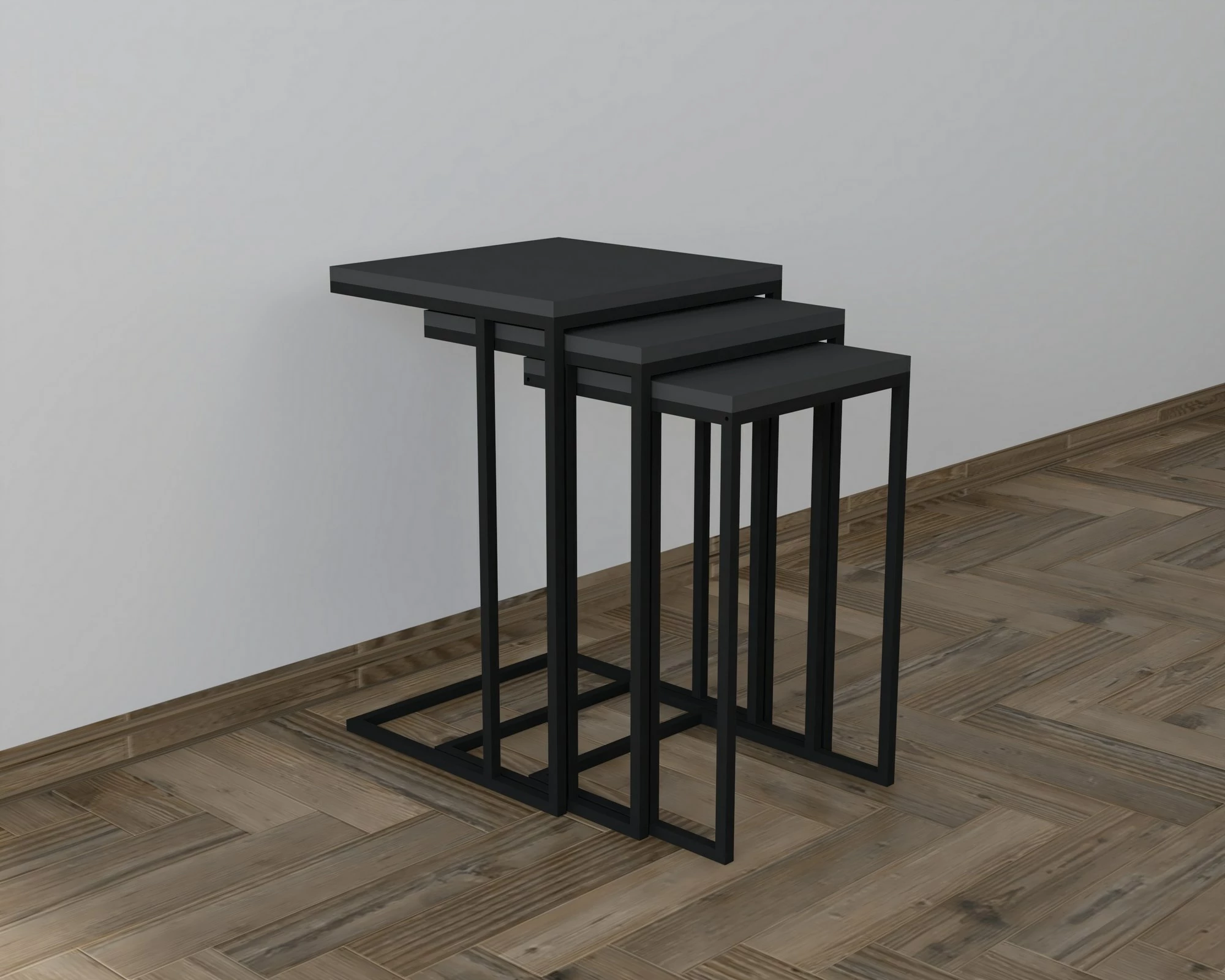 Set tavolinash ndihmëse të vendosshme, 3 copë, ngjyrë e zezë, antracit, Skye Decor