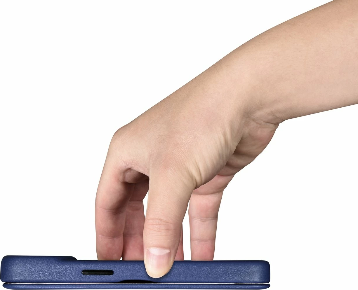 Mbështjellës iCarer CE Premium lëkurë folio për iPhone 14 Pro, MagSafe, Blu