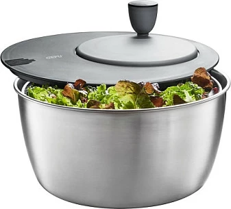 Shtrydhëse sallate Gefu ROTARE, inox, me kapak rrotullues, argjendtë