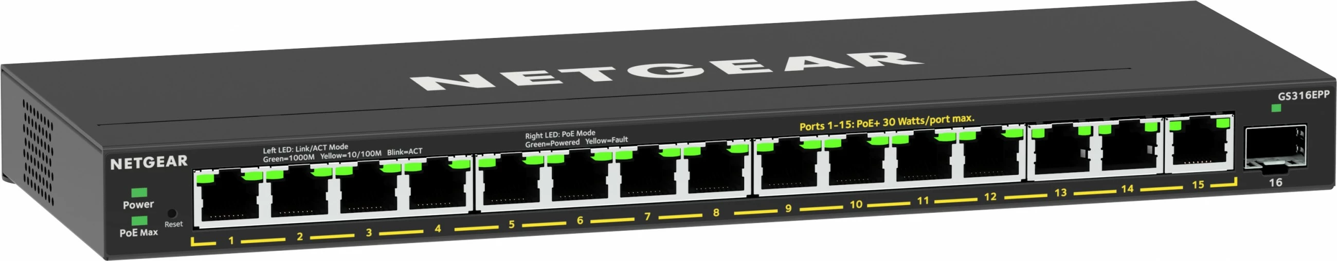 Switch NETGEAR GS316EPP, 16-Porta, PoE+, Gigabit Ethernet, i zi