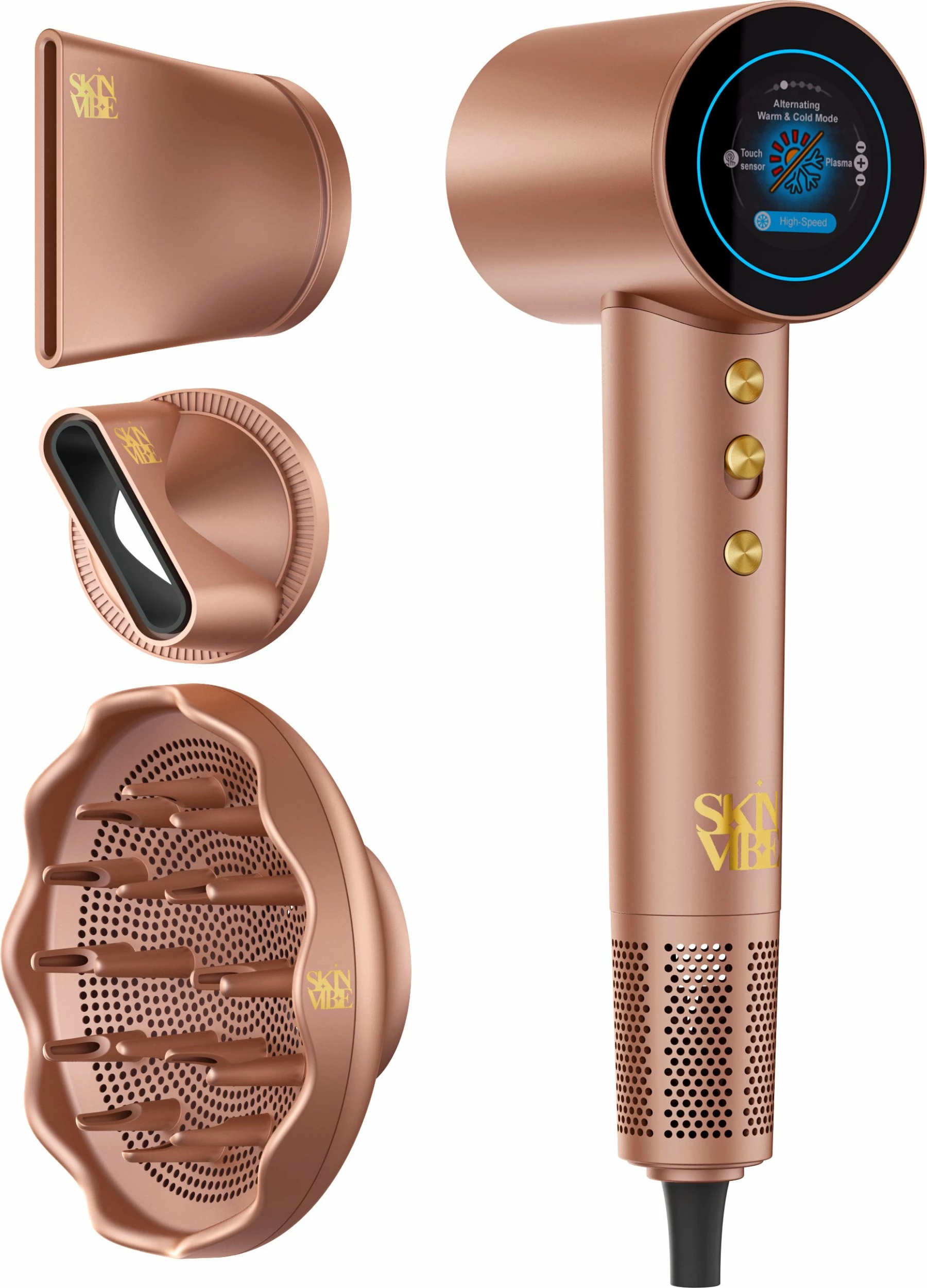 Tharëse flokësh SkinVibe Aurea Family X Plasma SV-001MM 1600W, 3 grykë magnetike, kafe metalike