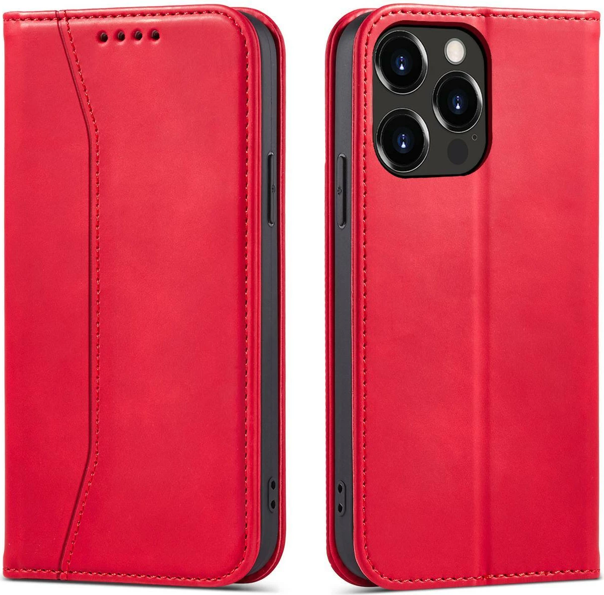 Mbështjellës Hurtel Magnet Fancy Case për iPhone 14 Pro Max, me portofol dhe mbajtëse, Kuq