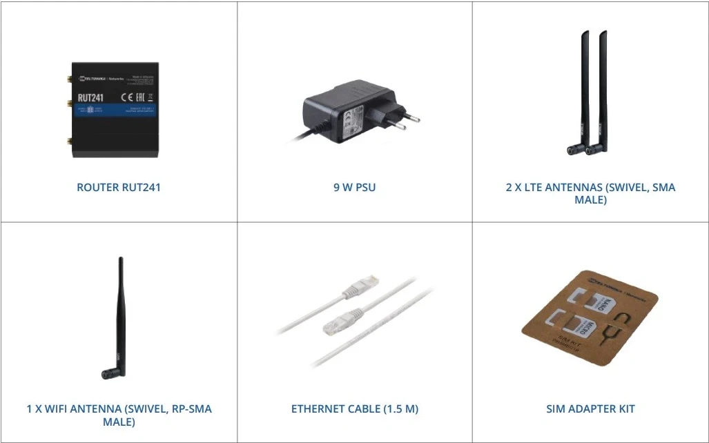 Router Teltonika RUT241, 4G LTE Cat4, WiFi 802.11b/g/n, 1x WAN/LAN + 1x LAN 10/100, 1x SIM, VPN