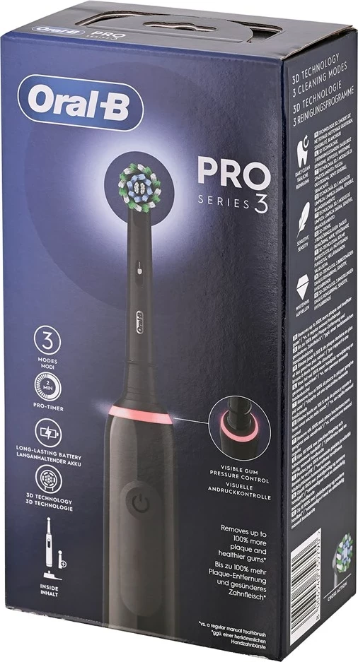 Furçë dhëmbësh elektrike Braun Oral-B Pro 3 Pro3 3000, për të rritur, e zezë, me 2 koka