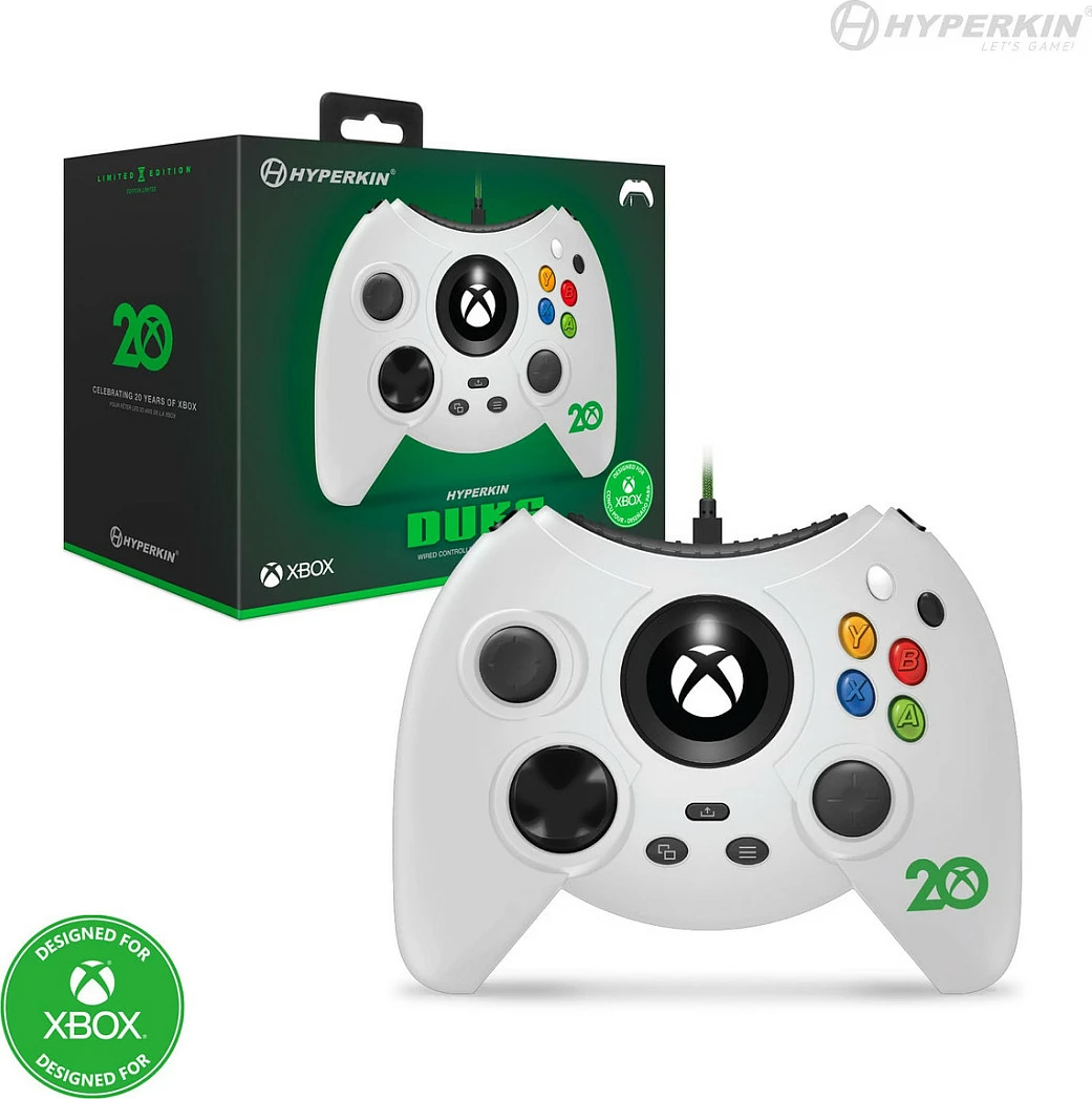 Kontroller Hyperkin Duke, i lidhun me kabllo, USB-C, për Xbox One/Series, i bardhë