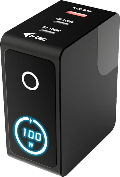 Karikues USB I-TEC 100W, 2x USB-C + 1x USB-A, me ekran LCD, i zi