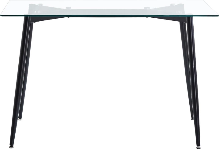 Tavolinë ngrënieje QUANA, xham transparent, këmbë të zeza, 120x70x75cm