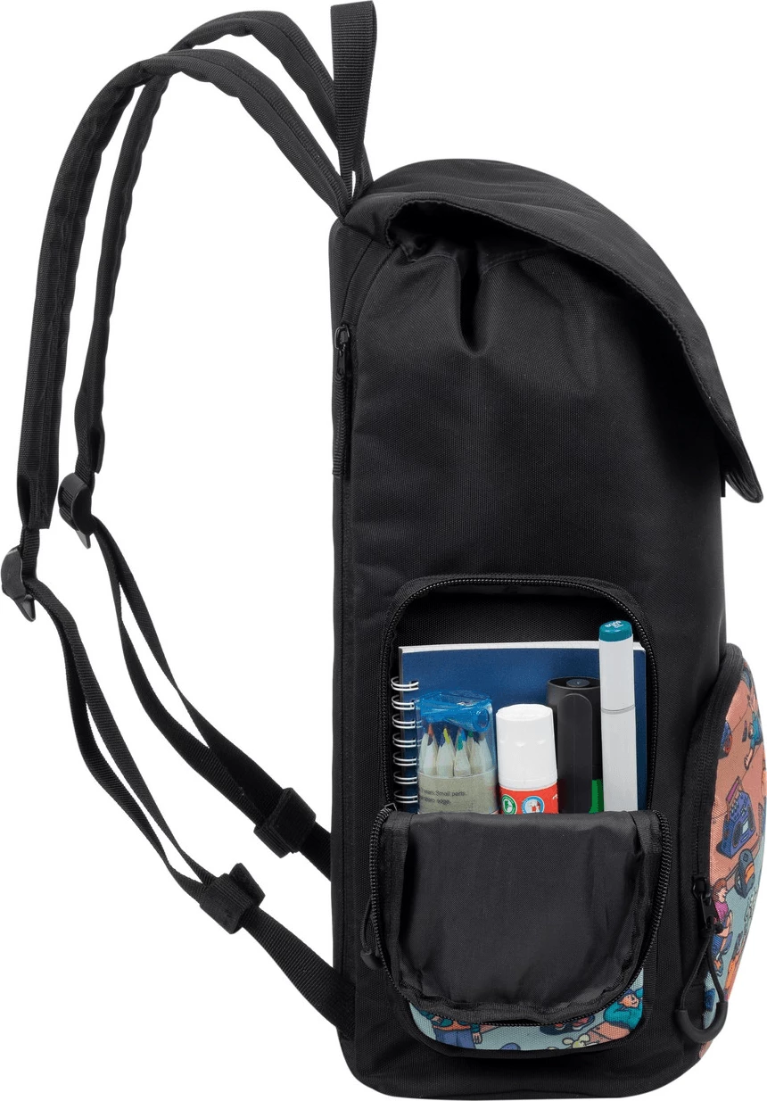 çantë shpine shkollore RIVACASE 5425 Agora 15L waterproof, print “Skaters”, e zezë