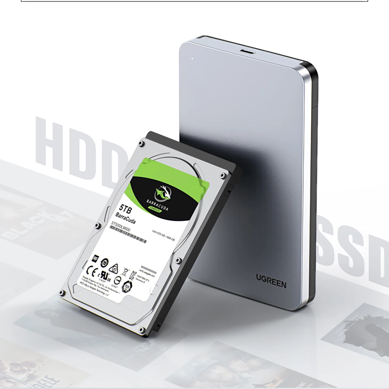 Kasë Ugreen CM300 70499 për hard disk 2.5" SATA 3.0, USB-C, 0.5m kabllo, Argjendtë