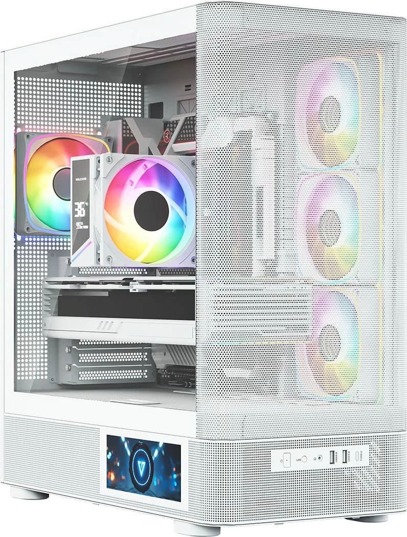 Kasë Modecom Volcano AQ400 ARGB MC-A-AQ400-4FA-W, Midi Tower ATX/mATX/ITX, LCD ekran, 4x120mm ARGB, e bardhë