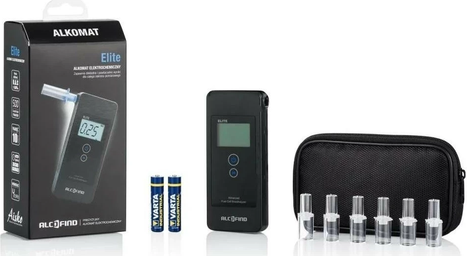 Alkomat Aisko AlcoFind Elite, elektro-kimik, memorie 10 matje, 6 piesë frymimi, i zi