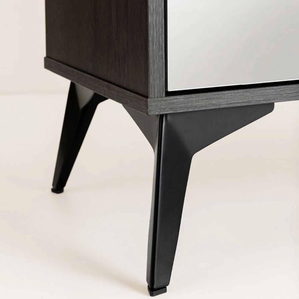 Komodë Specchio me 6 sirtarë, ngjyrë lis i zi, pasqyrë, 120x39x80