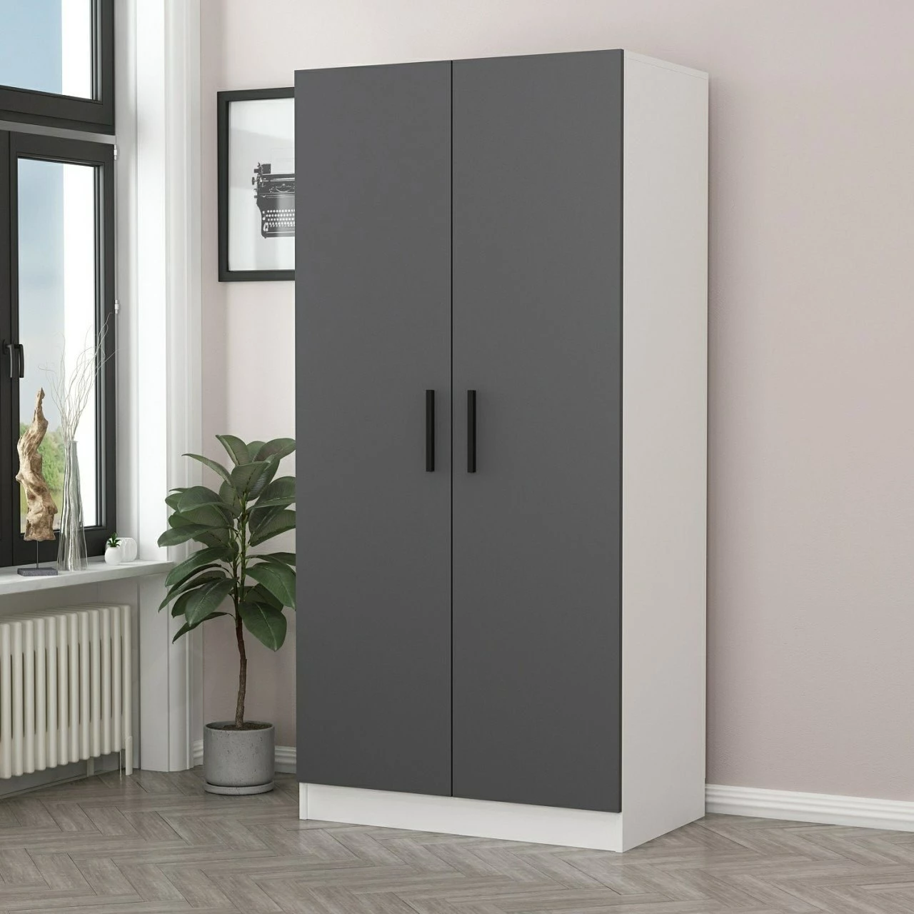 Dollap Skye Decor, anthracite e bardhë, 210cm