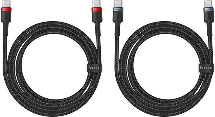 Kabllo USB-C në USB-C Baseus Cafule, 2m, 100W, set prej 2 copë, kuqe-e zezë dhe gri-e zezë
