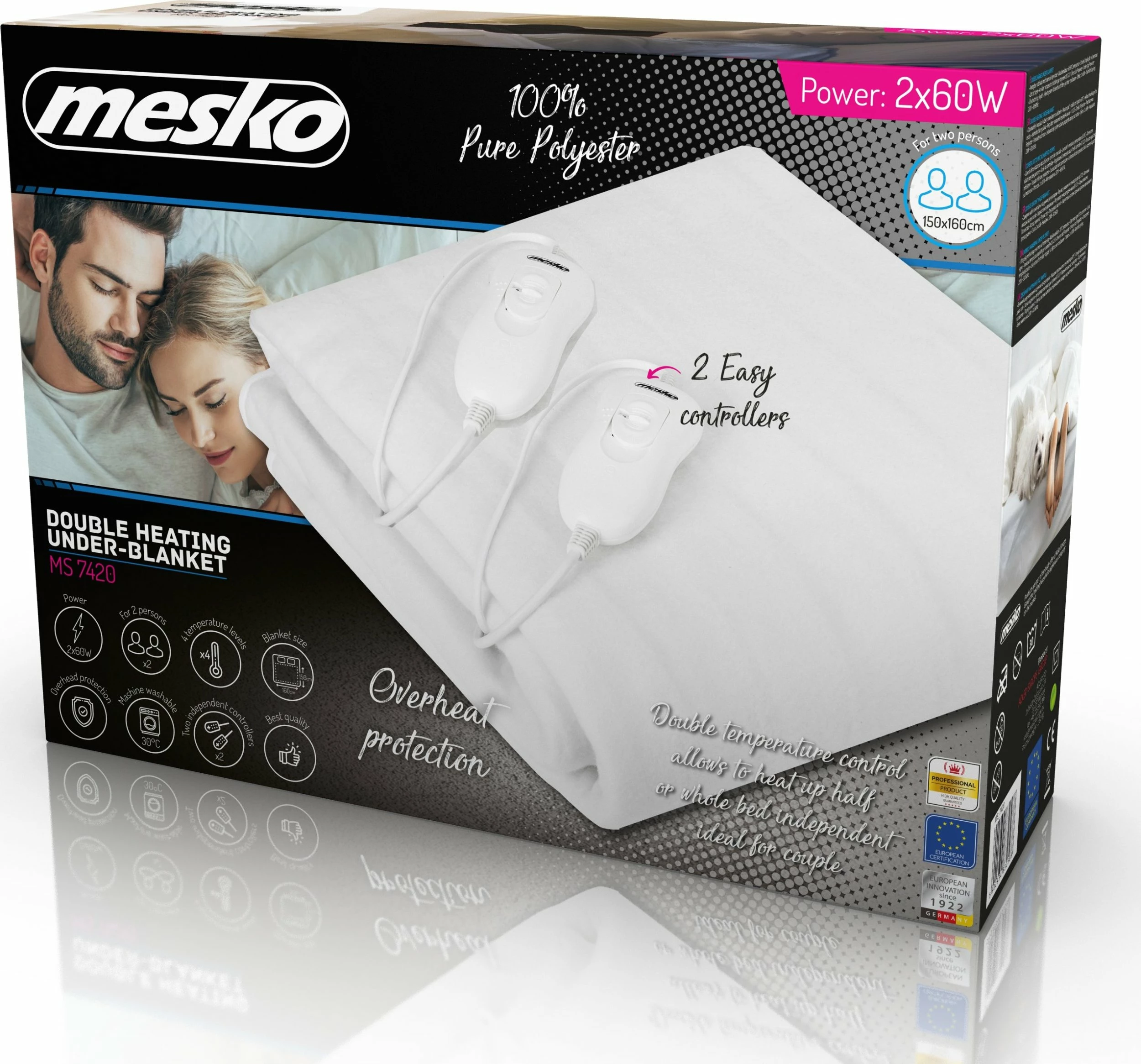 Batanije elektrike nënçarçaf Mesko MS 7420, 150x160 cm, 120 W, për 2 persona, e bardhë