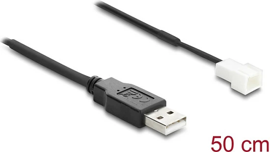 Kabel ventilatori DeLOCK USB-A 2.0 në 3-pin, 50 cm, i zi
