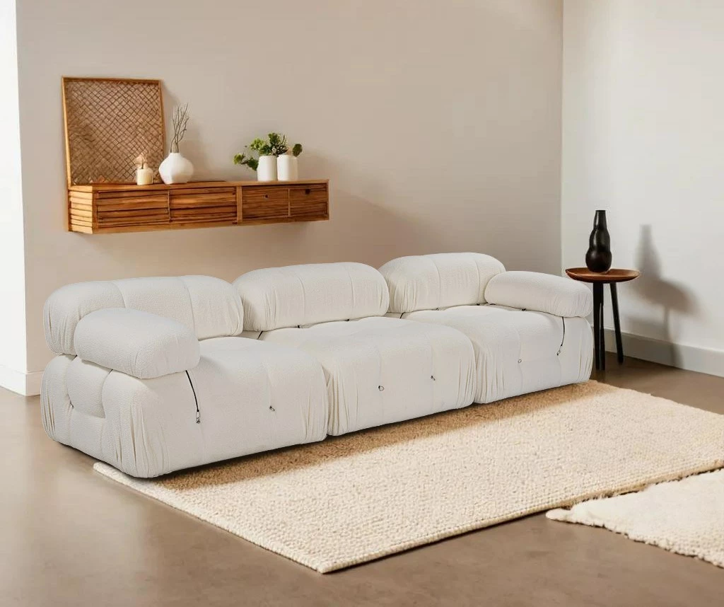 Divan treshe Atelier del Sofa, Bubble 3 vendësh, bouclette, i bardhë (3 pjesë)