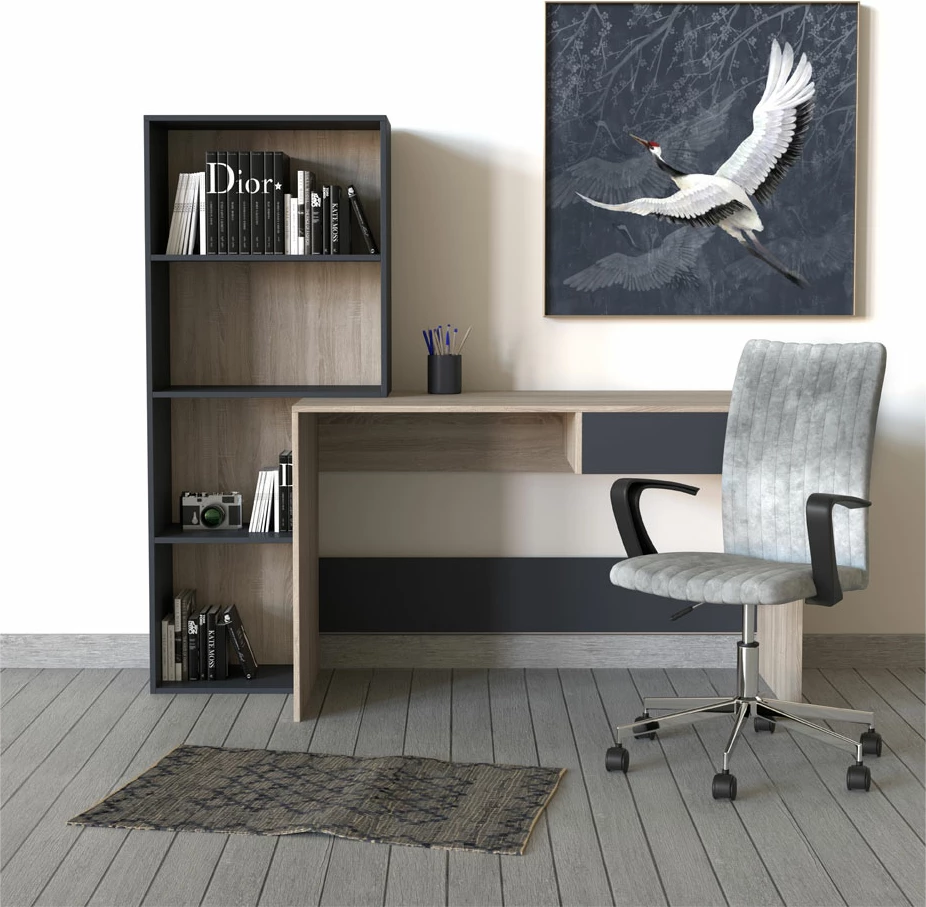 Pikturë dekorative me lejlek, kanavacë, ngjyrë petrol, e bardhë, dru i zi, 83x83x5cm