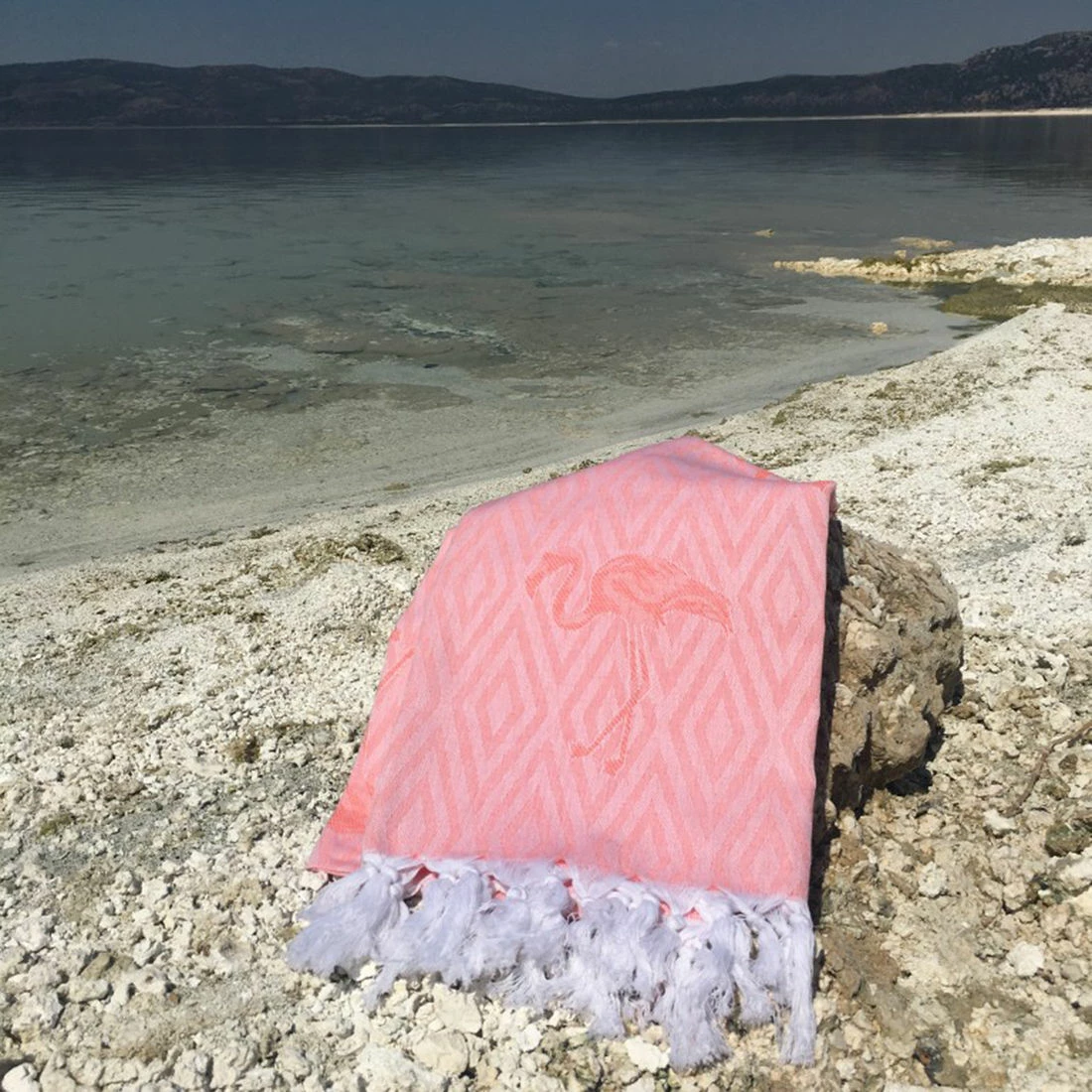 Peshqir plazhi Fouta, model Flamingo, ngjyrë salmon