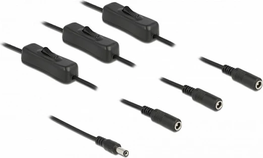 Kabllo DC DeLOCK 5.5x2.1mm mashkull në 3x DC femër me switch, 1m, e zezë